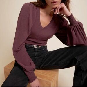 NWT Nation LTD Tabitha Full Exaggerated Puff Sleeve
Slub Cotton Top  Garnet